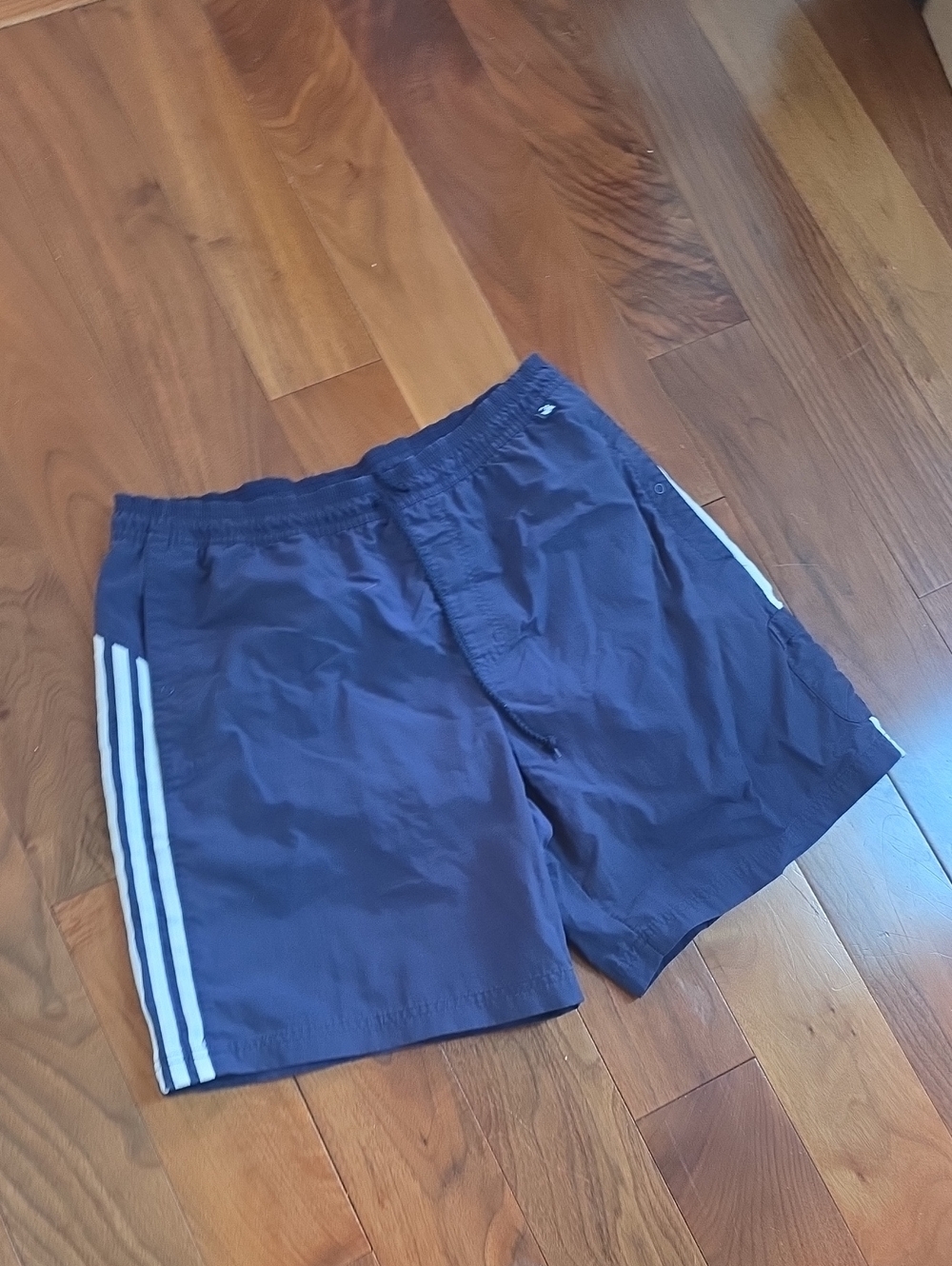 Adidas Men's Navy Swim Shorts with White Stripe